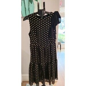 Ann Taylor Loft Fairy Black & Gold Polka Dot Ruffle Shift Dress 8P Whimsigoth